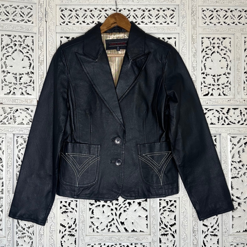 Hypo Active Genuine Leather‎ Black Western Style Blazer Sz Medium